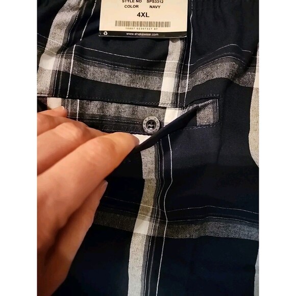 Nwt Shaka Wear Cargo Shorts Men's Sz 4XL Navy BluePlaid Drawstring Elastic Waist - Picture 8 of 13